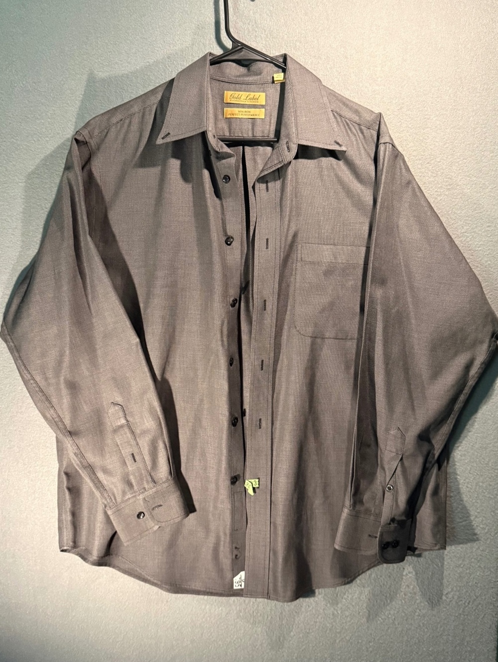 Gold Label Men's Non-Iron Dress Shirt Gray Size 18 1/2 34/35